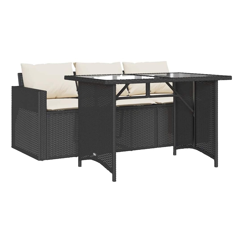 vidaXL 2 Piece Patio Dining Set with Cushions Black Poly Rattan