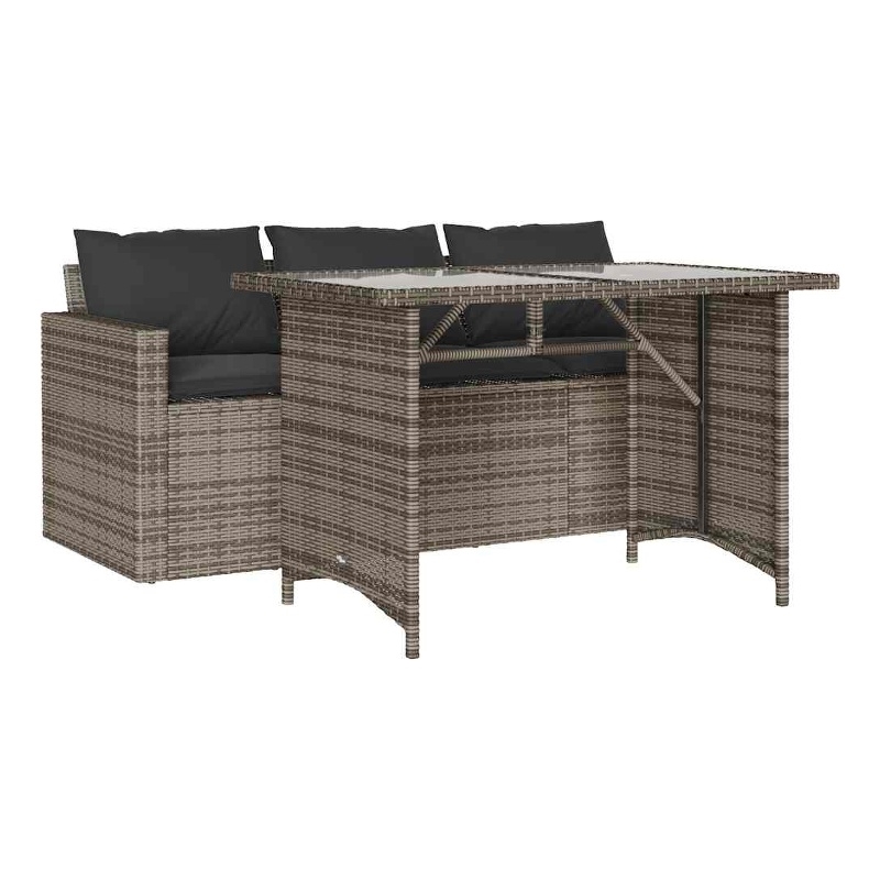 vidaXL 2 Piece Patio Dining Set with Cushions Gray Poly Rattan
