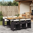 vidaXL 7 Piece Patio Dining Set with Cushions Black Poly Rattan