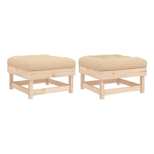 vidaXL Patio Footstools with Cushions 2pcs Solid Wood Pine