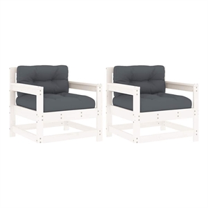 vidaXL Patio Chairs with Cushions 2 pcs White Solid Wood Pine