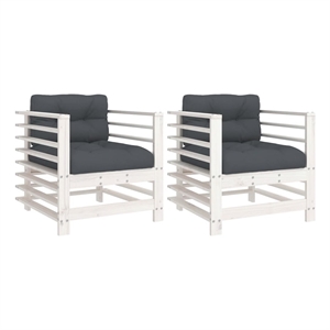 vidaXL Patio Chairs with Cushions 2 pcs White Solid Wood Pine