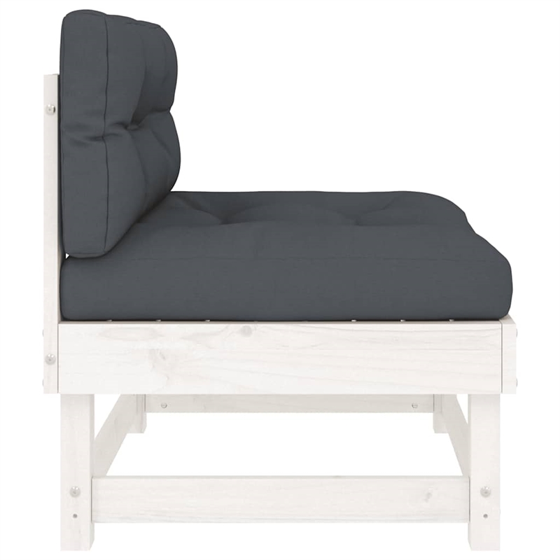 vidaXL Middle Sofa with Cushions White Solid Wood Pine