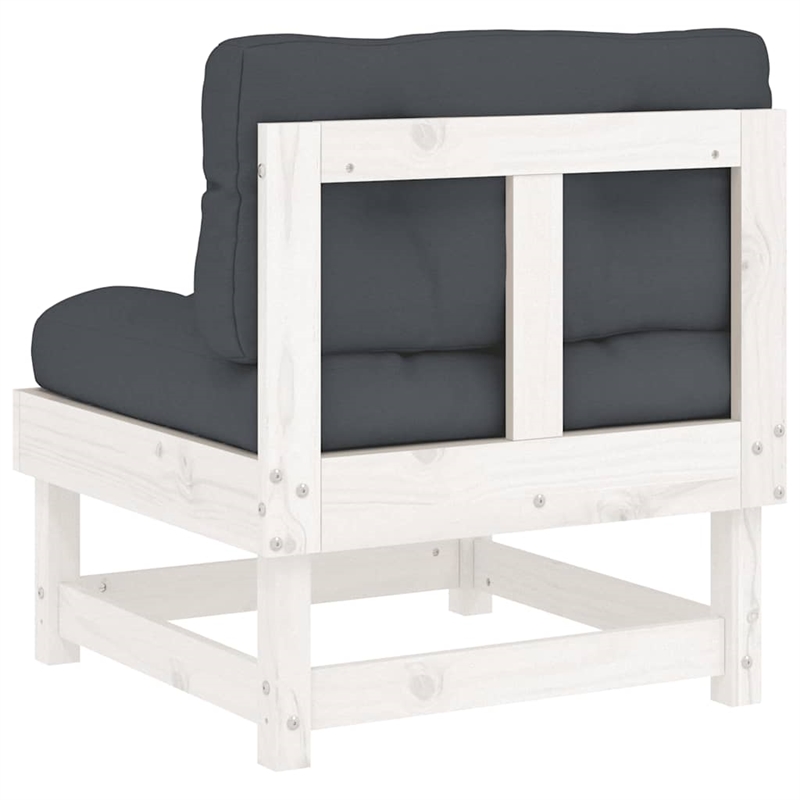 vidaXL Middle Sofa with Cushions White Solid Wood Pine