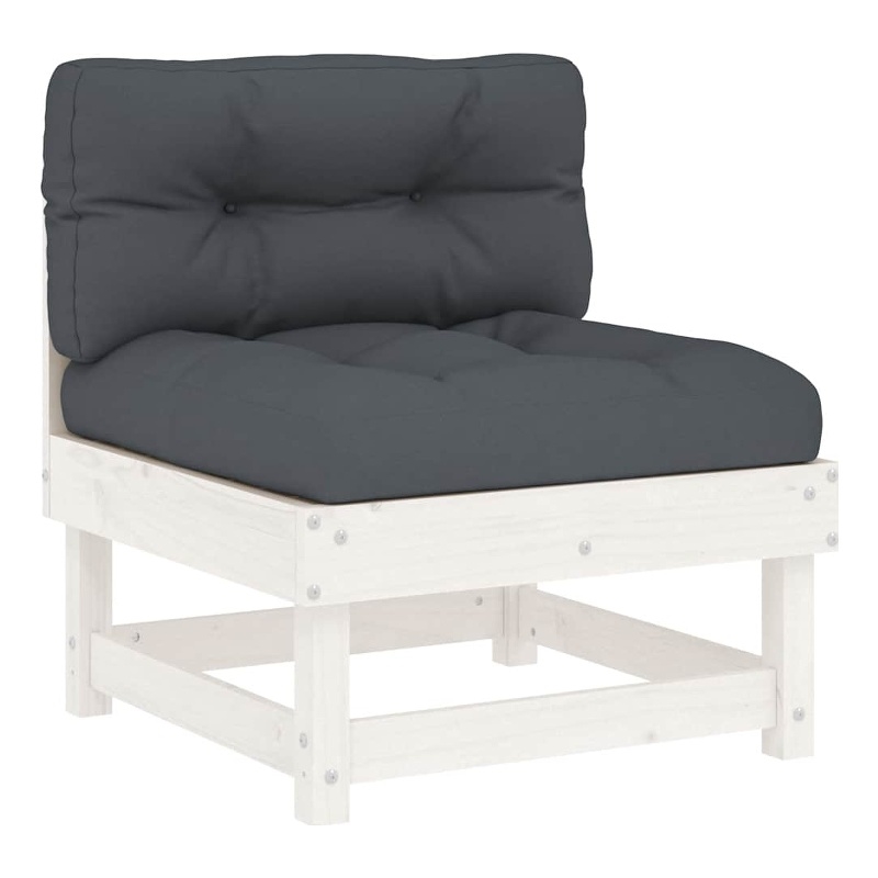 vidaXL Middle Sofa with Cushions White Solid Wood Pine