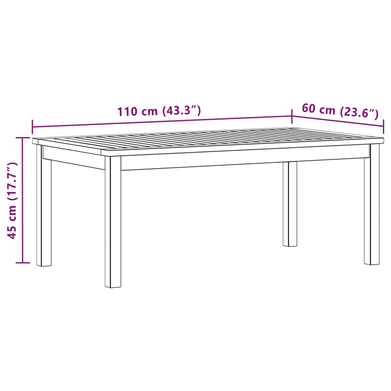 vidaXL Coffee Table Light Acacia 43.31 x 23.62 x 17.72 in