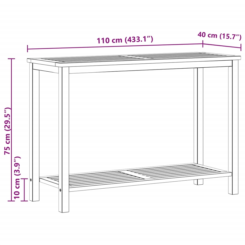 vidaXL Garden Console Table Light Acacia 43.31 x 15.75 x 29.53 in