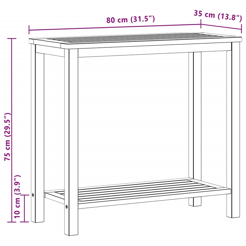 vidaXL Garden Console Table Light Acacia 31.50 x 13.78 x 29.53 in