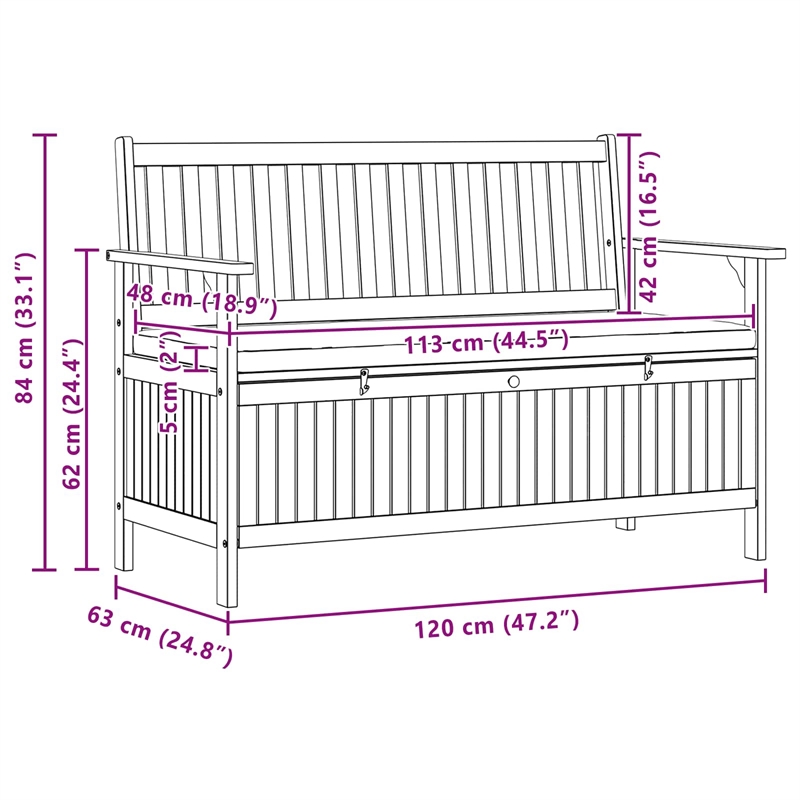 vidaXL Storage Bench 2 -Seater 47.24 x 24.80 x 33.07 in Rectangular