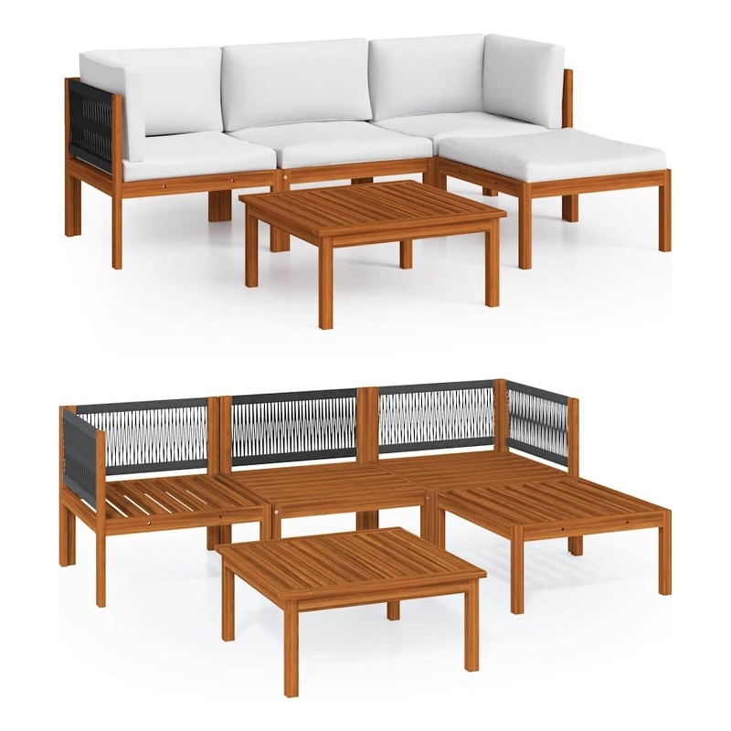 vidaXL 5 Piece Garden Lounge Set with Cushions Cream Wood Acacia&Rope