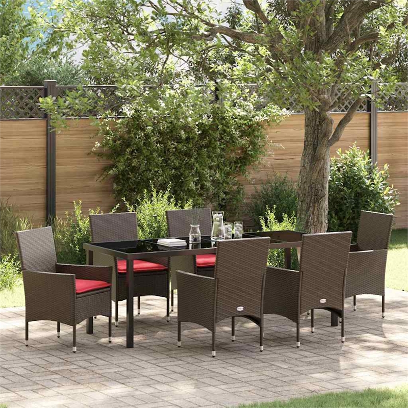 vidaXL Table and Chair Set 7 pcs Brown PE Rattan