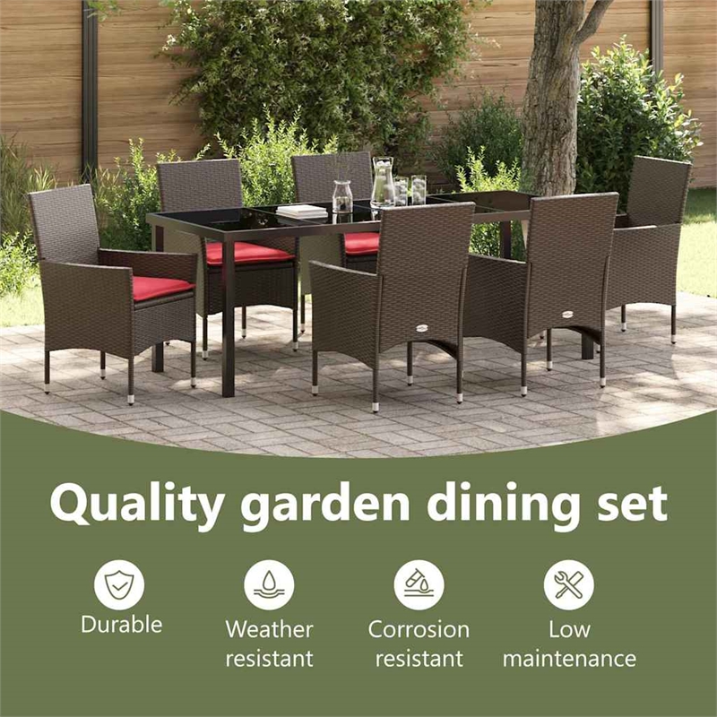 vidaXL Table and Chair Set 7 pcs Brown PE Rattan