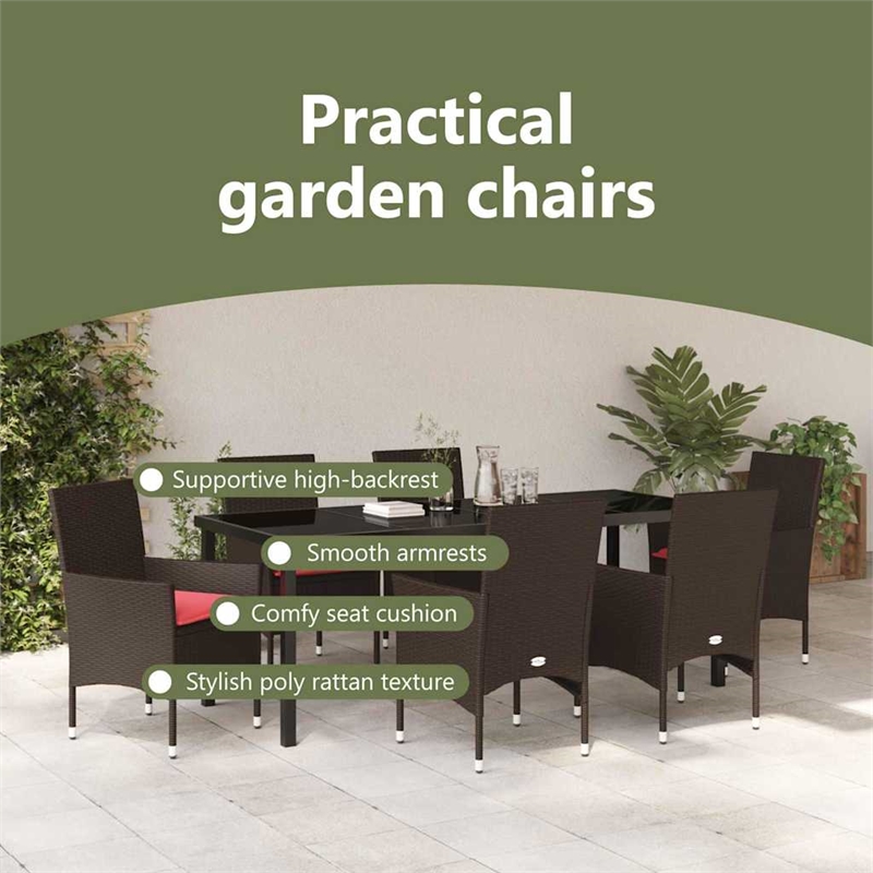 vidaXL Table and Chair Set 7 pcs Brown PE Rattan