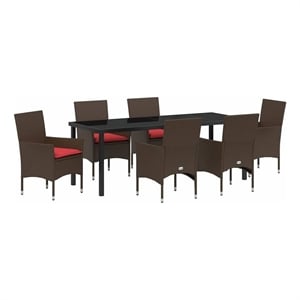 vidaXL Table and Chair Set 7 pcs Brown PE Rattan