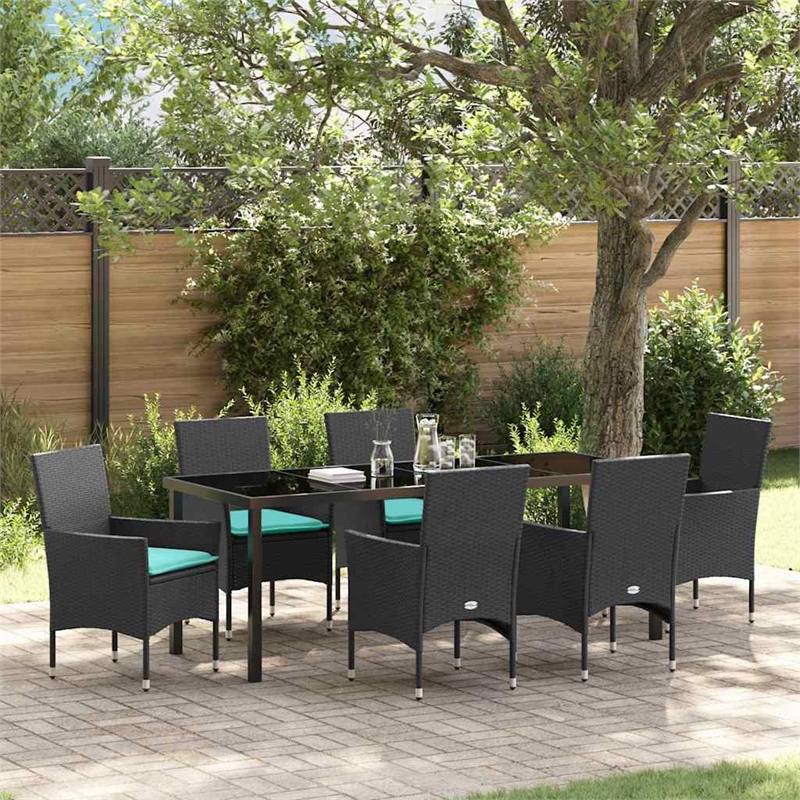 vidaXL Table and Chair Set 7 pcs Black PE Rattan