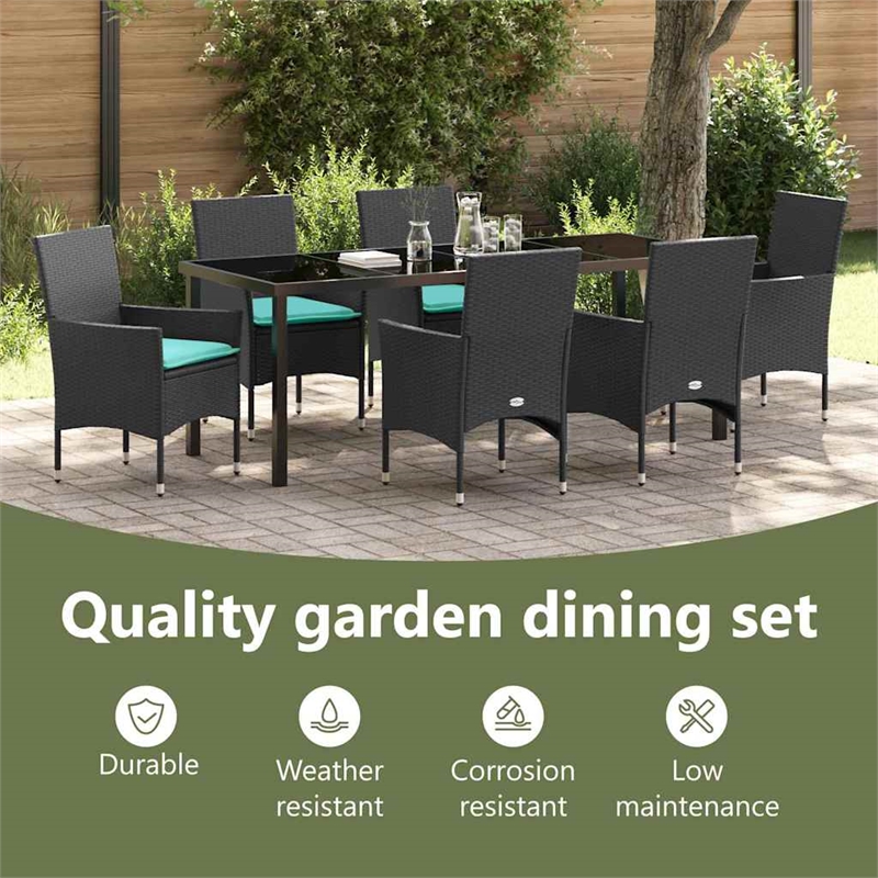 vidaXL Table and Chair Set 7 pcs Black PE Rattan