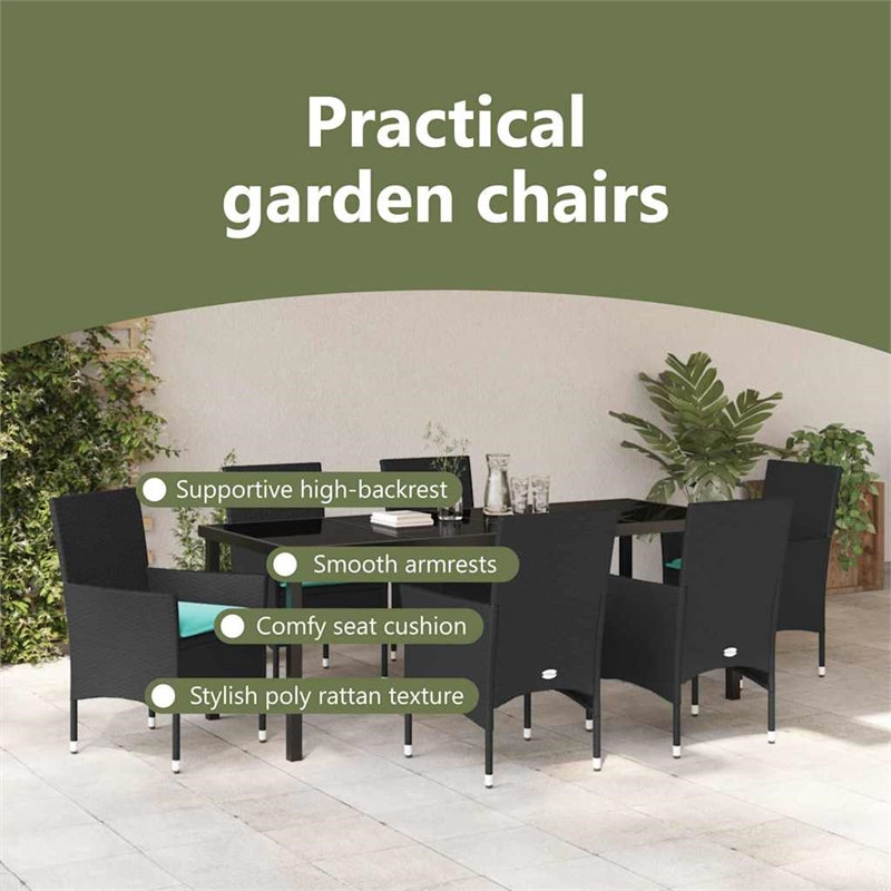 vidaXL Table and Chair Set 7 pcs Black PE Rattan