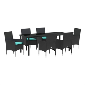 vidaXL Table and Chair Set 7 pcs Black PE Rattan
