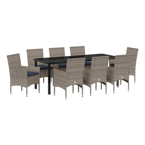 vidaXL Table and Chair Set 9 pcs Grey PE Rattan