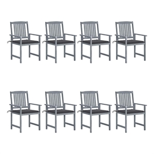 vidaXL Patio Chairs with Cushions 8 pcs Solid Acacia Wood Gray