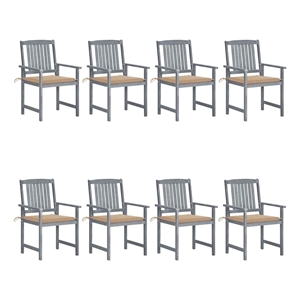 vidaXL Patio Chairs with Cushions 8 pcs Solid Acacia Wood Gray