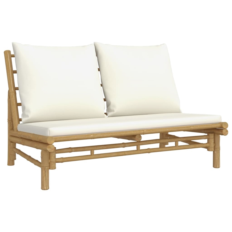 vidaXL 3 Piece Patio Lounge Set with Cream White Cushions Bamboo
