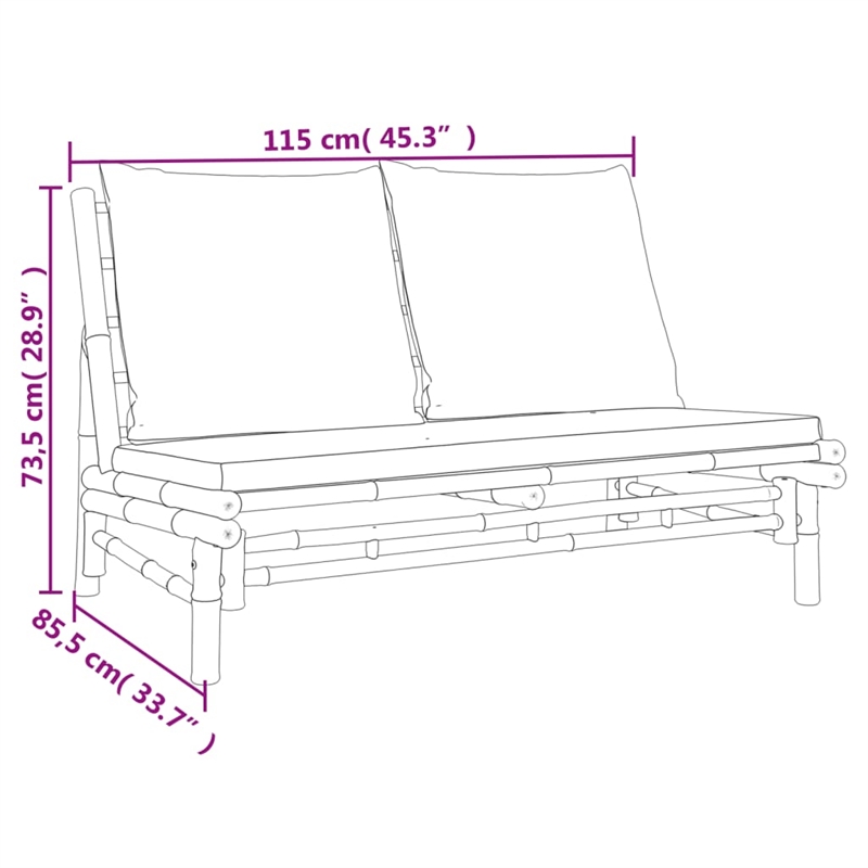 vidaXL 3 Piece Patio Lounge Set with Cream White Cushions Bamboo