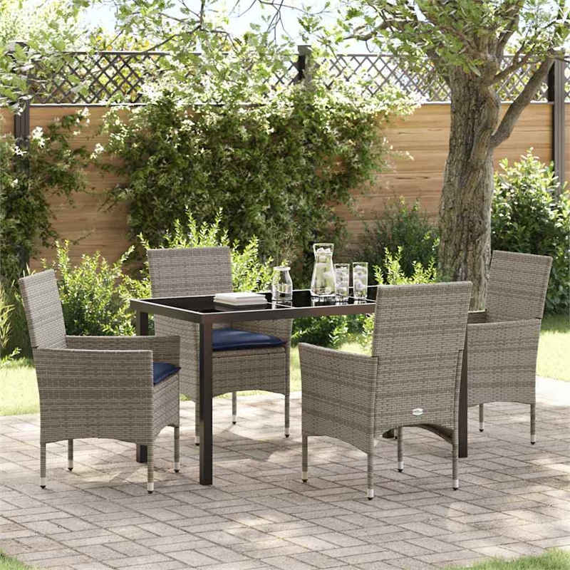 vidaXL Table and Chair Set 5 pcs Grey PE Rattan