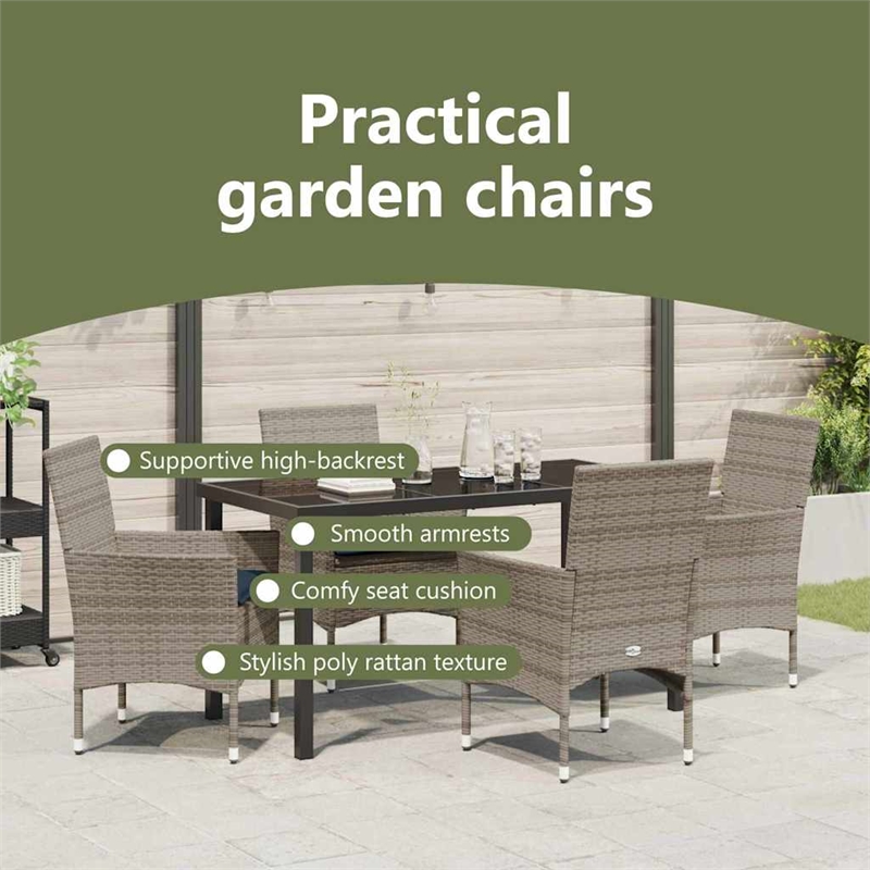 vidaXL Table and Chair Set 5 pcs Grey PE Rattan