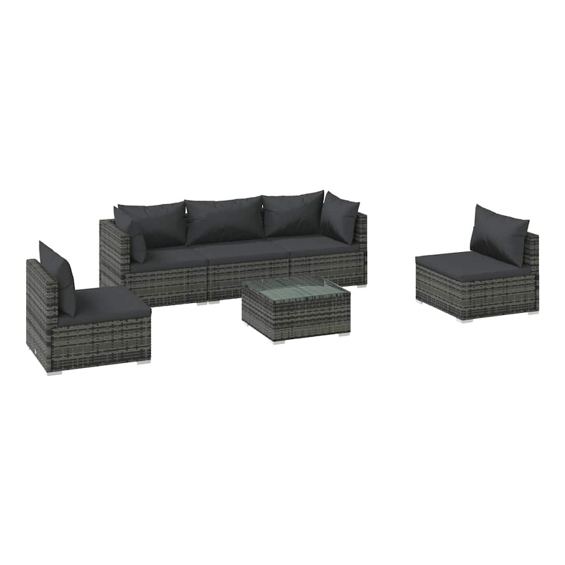 vidaXL 6 Piece Patio Lounge Set with Cushions Poly Rattan Gray