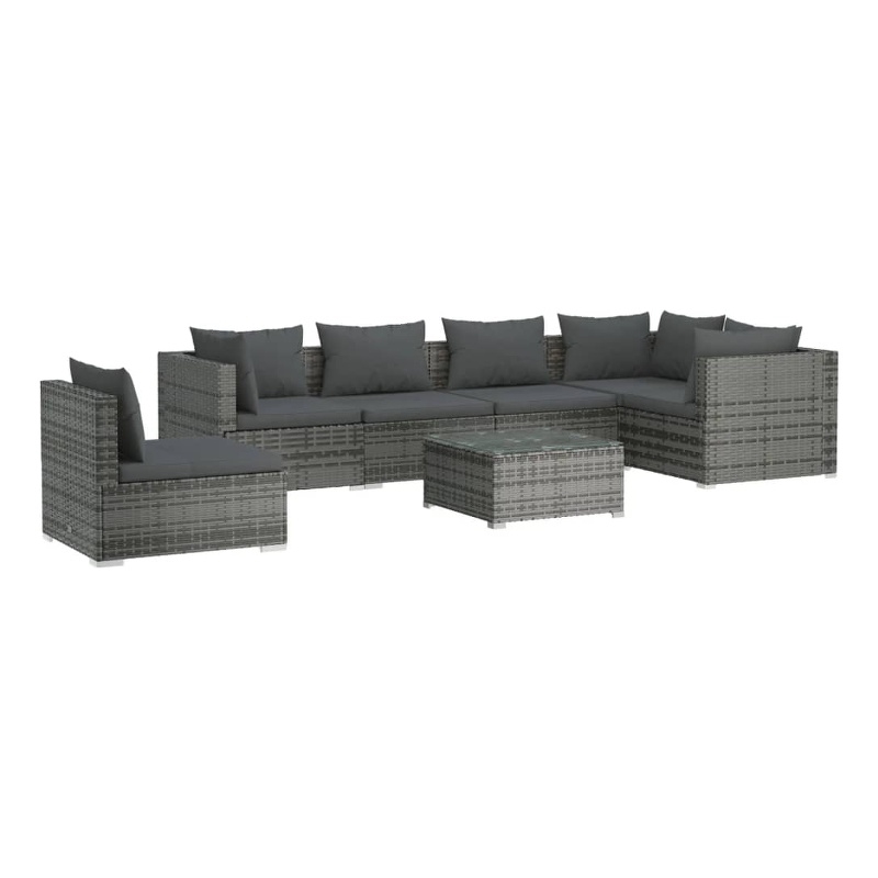 vidaXL 7 Piece Patio Lounge Set with Cushions Poly Rattan Gray