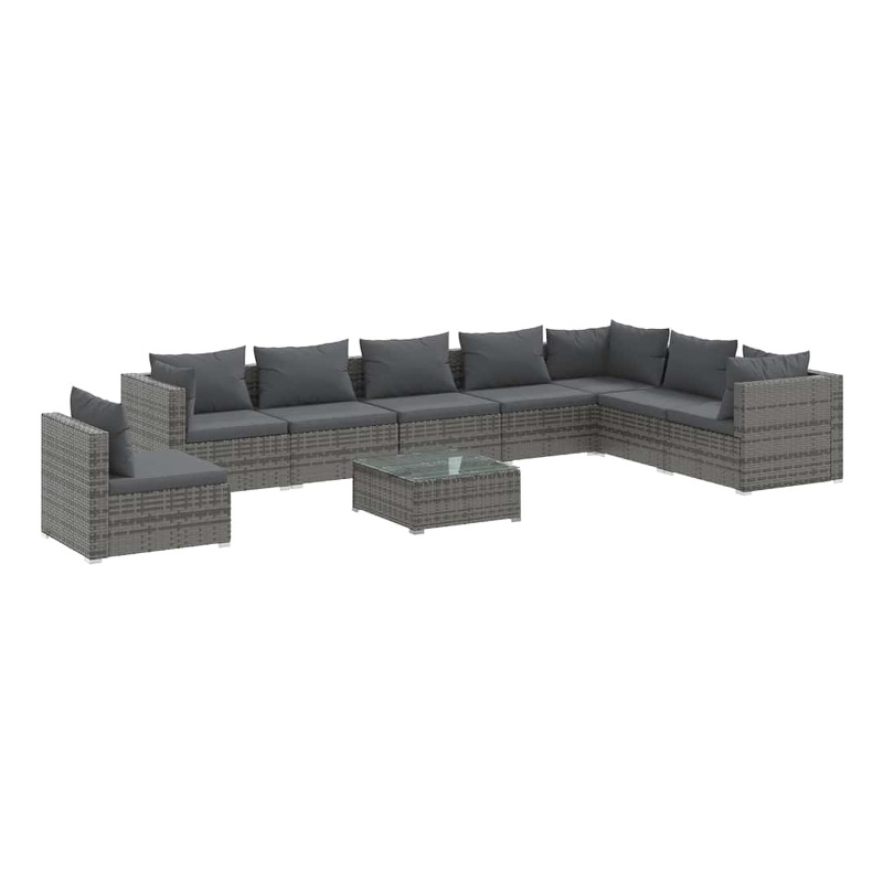 vidaXL 9 Piece Patio Lounge Set with Cushions Poly Rattan Gray