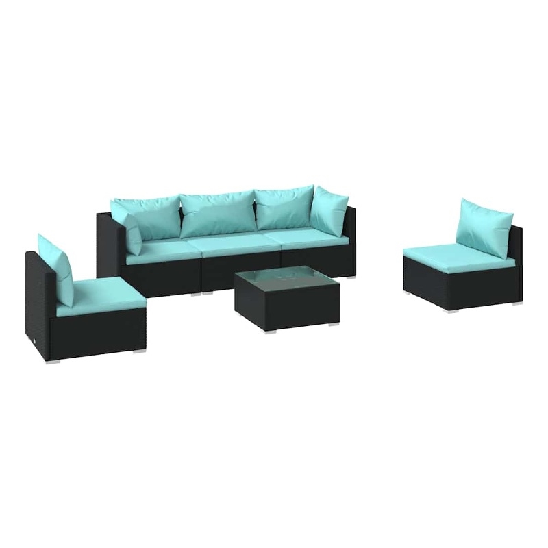 vidaXL 6 Piece Patio Lounge Set with Cushions Poly Rattan Black