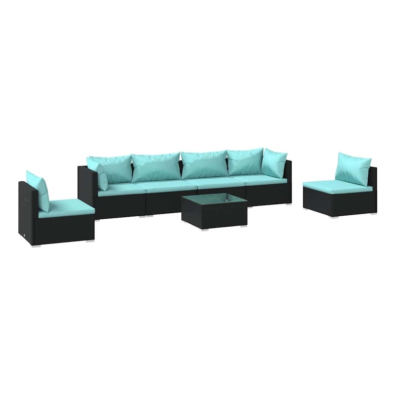 vidaXL 7 Piece Patio Lounge Set with Cushions Poly Rattan Black