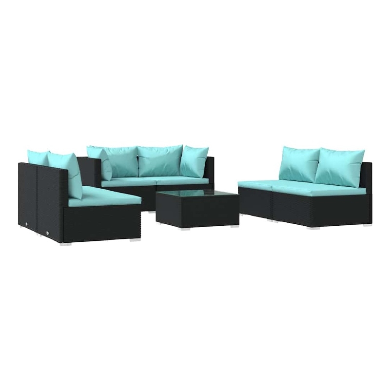vidaXL 7 Piece Patio Lounge Set with Cushions Poly Rattan Black
