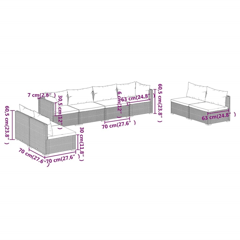 vidaXL 8 Piece Patio Lounge Set with Cushions Poly Rattan Black