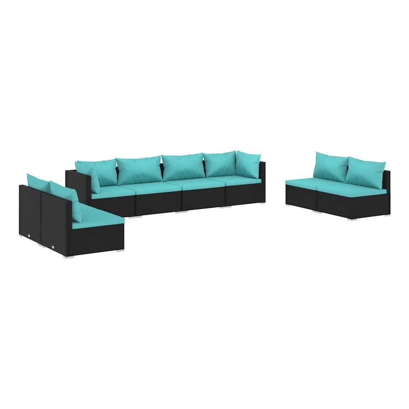 vidaXL 8 Piece Patio Lounge Set with Cushions Poly Rattan Black