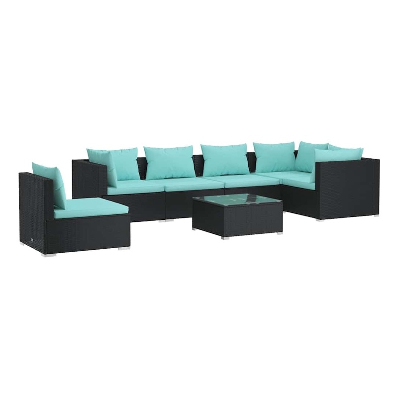 vidaXL 7 Piece Patio Lounge Set with Cushions Poly Rattan Black