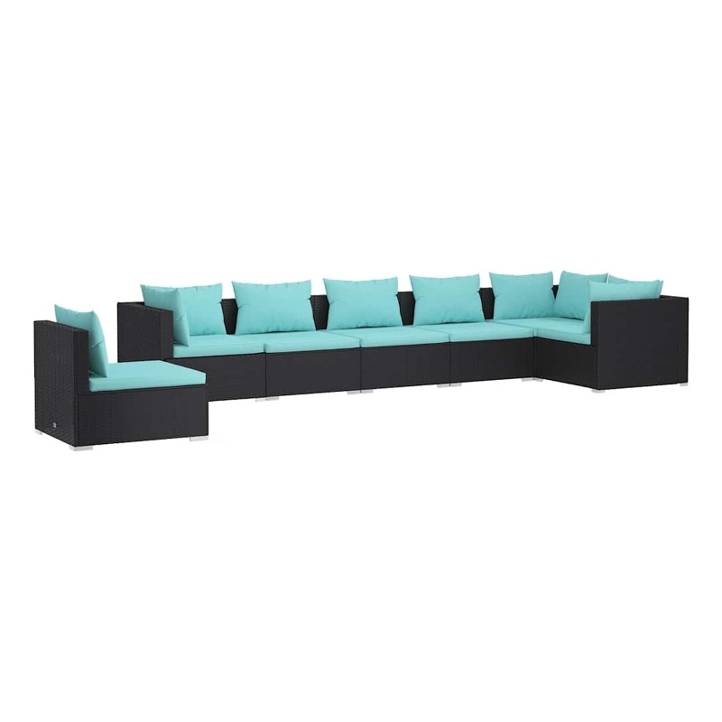 vidaXL 7 Piece Patio Lounge Set with Cushions Poly Rattan Black