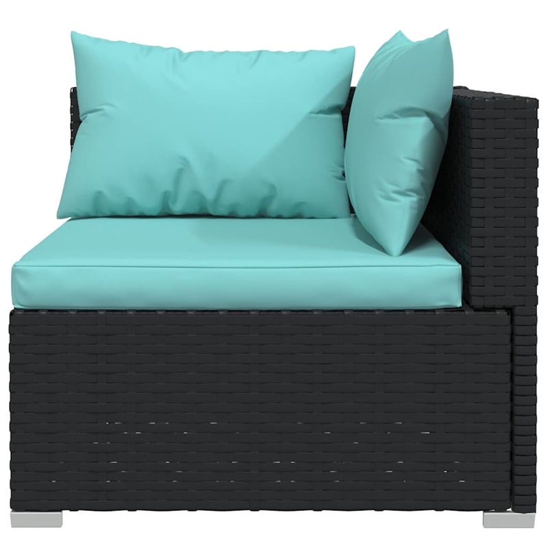 vidaXL Wicker Patio Furniture 3 Piece with Cushions Black Poly Rattan