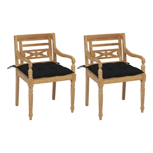 vidaXL Batavia Chairs 2 pcs with Black Cushions Solid Teak Wood