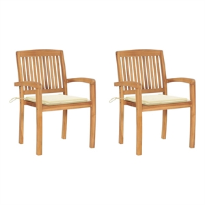 vidaXL Patio Chairs 2 pcs with Cream Cushions Solid Teak Wood