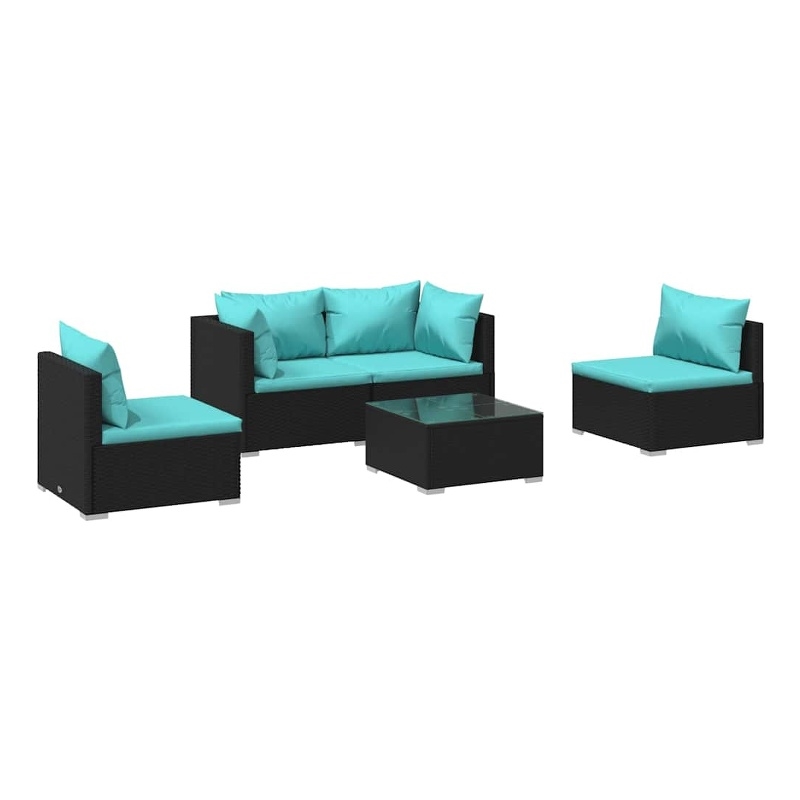 vidaXL 5 Piece Patio Lounge Set with Cushions Poly Rattan Black
