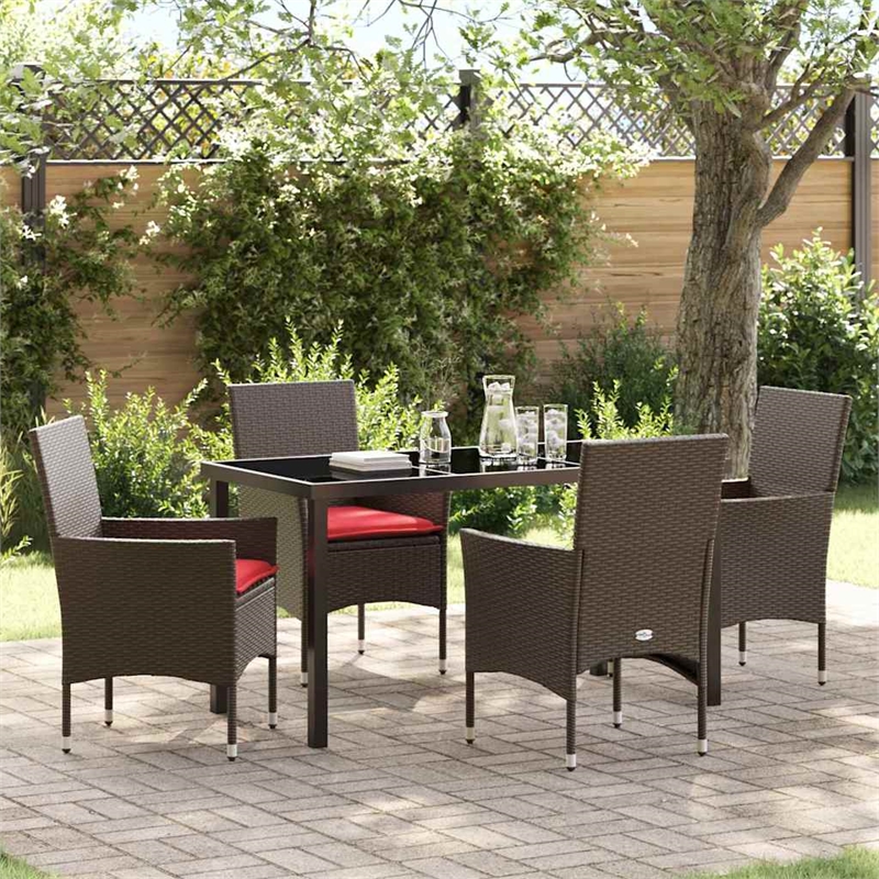 vidaXL Table and Chair Set 5 pcs Brown and Red PE Rattan