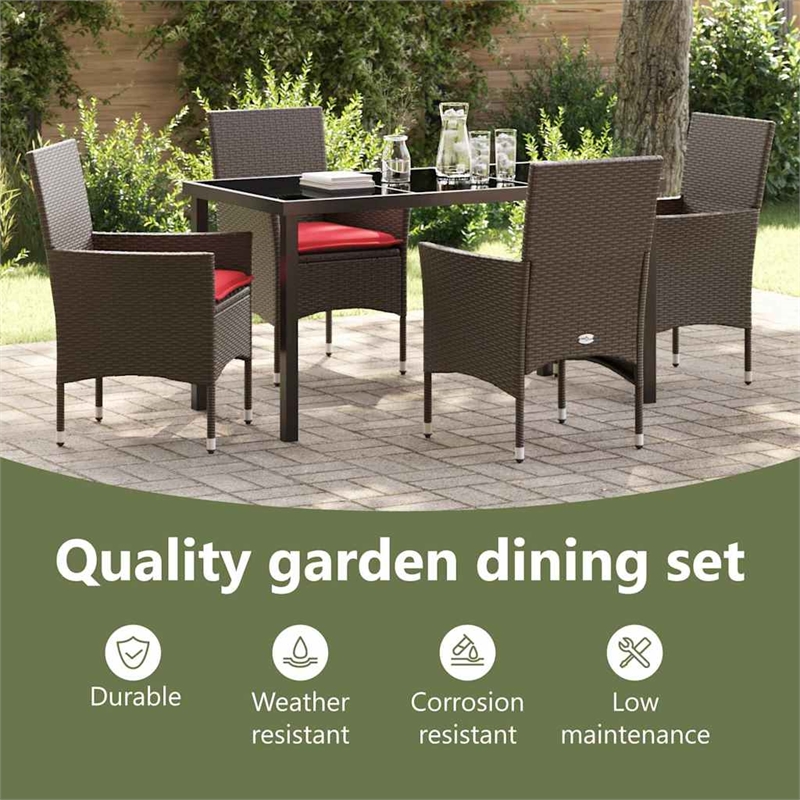vidaXL Table and Chair Set 5 pcs Brown and Red PE Rattan
