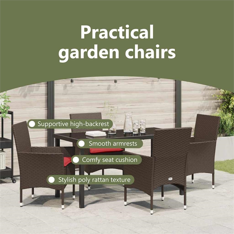 vidaXL Table and Chair Set 5 pcs Brown and Red PE Rattan