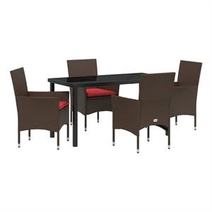 vidaXL Table and Chair Set 5 pcs Brown and Red PE Rattan