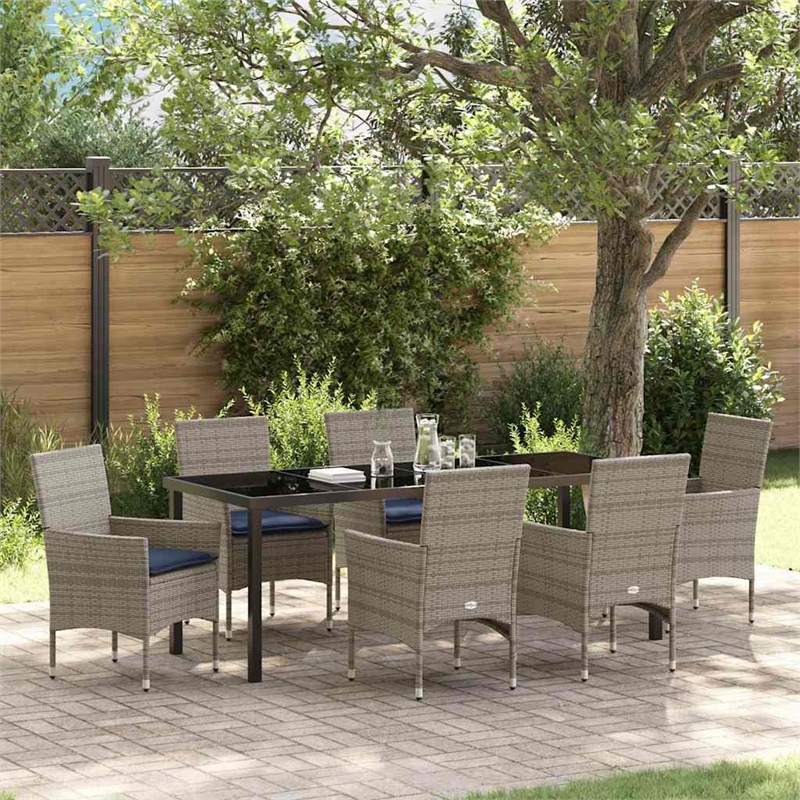 vidaXL Table and Chair Set 7 pcs Grey PE Rattan