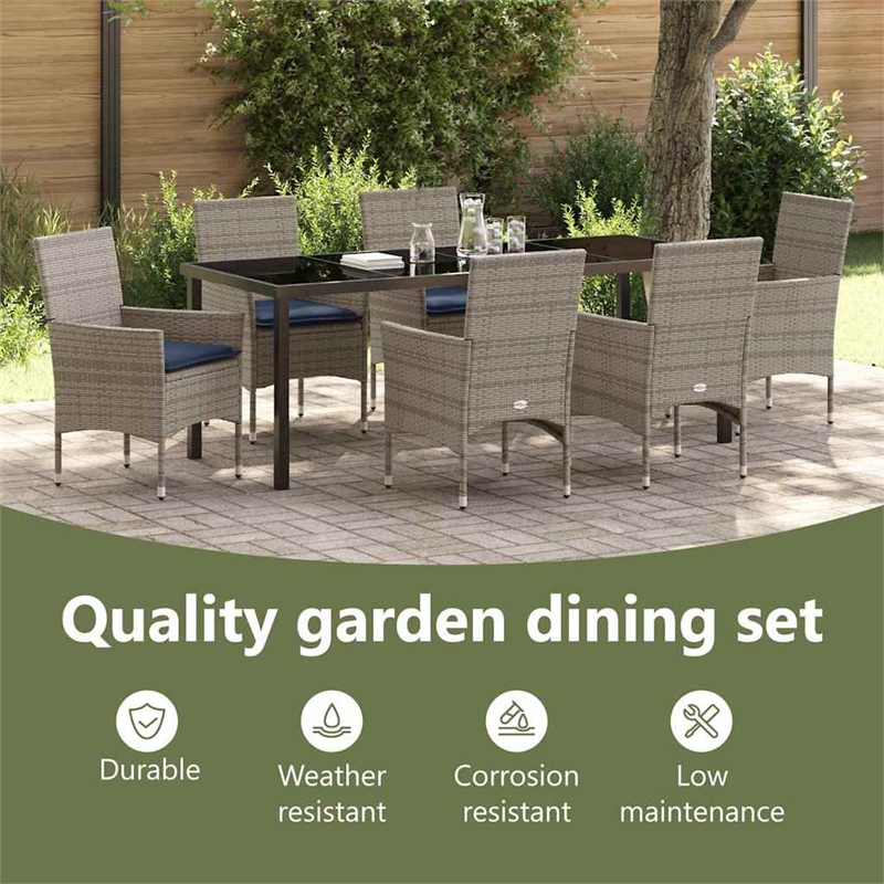 vidaXL Table and Chair Set 7 pcs Grey PE Rattan