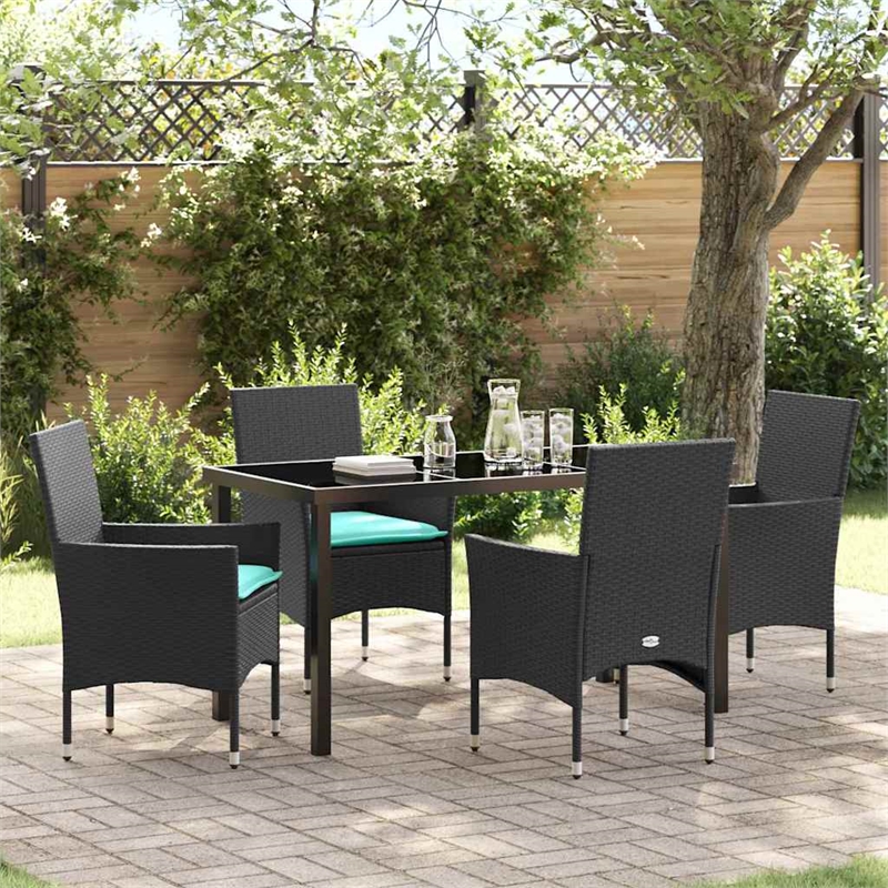 vidaXL Table and Chair Set 5 pcs Black PE Rattan